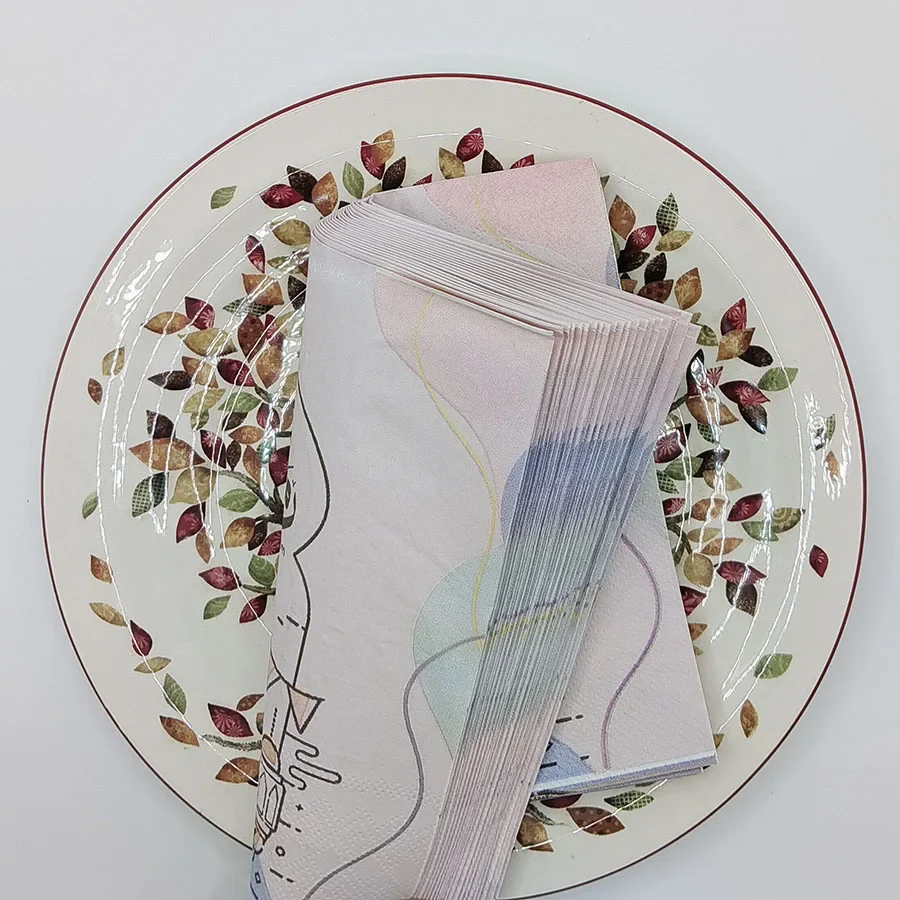 20 قطعة 33 سنتيمتر 2 طبقة رمضان تحت عنوان المناديل الملونة ، لب الخشب الأصلي ، المفارش الورقية الزخرفية الوردي ، DIY Decoupage ورقة