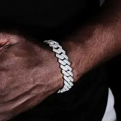 ESKEEM 14mm Bling Iced Out Cuban Zirconia Cuban Miami Prong Link For Women Men Hip Hop Street Bracelets Jewelry Wholesale