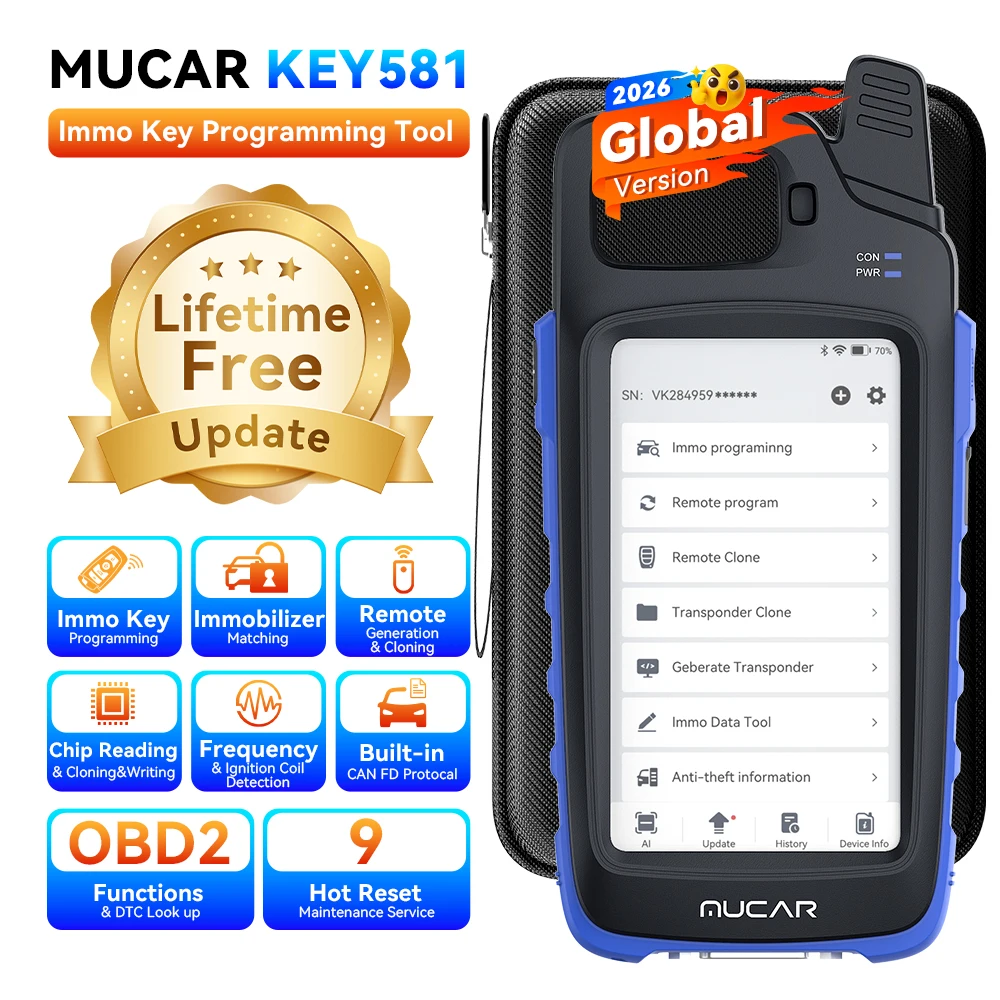 

MUCAR KEY581 Immo Key Programming Tool Key Frequency Detection Generation & Matching 9 Maintenance Function OBD2 Scanner