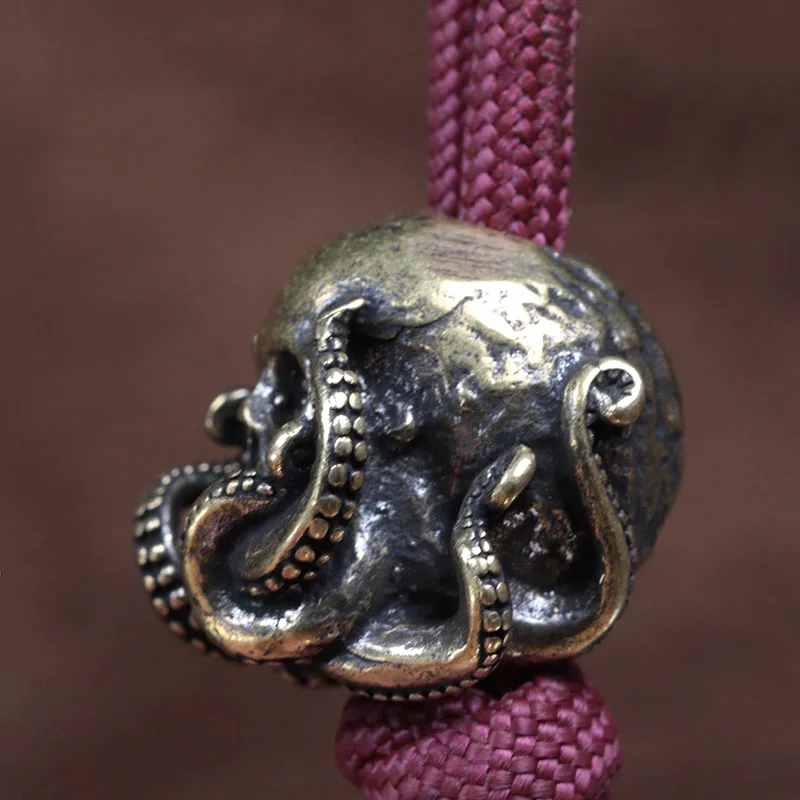 Skull Head Octopus Brass Knife Beads Outdoor EDC Umbrella Rope Pendants DIY Paracord Bracelets Accessories Lanyard Punk Hangings