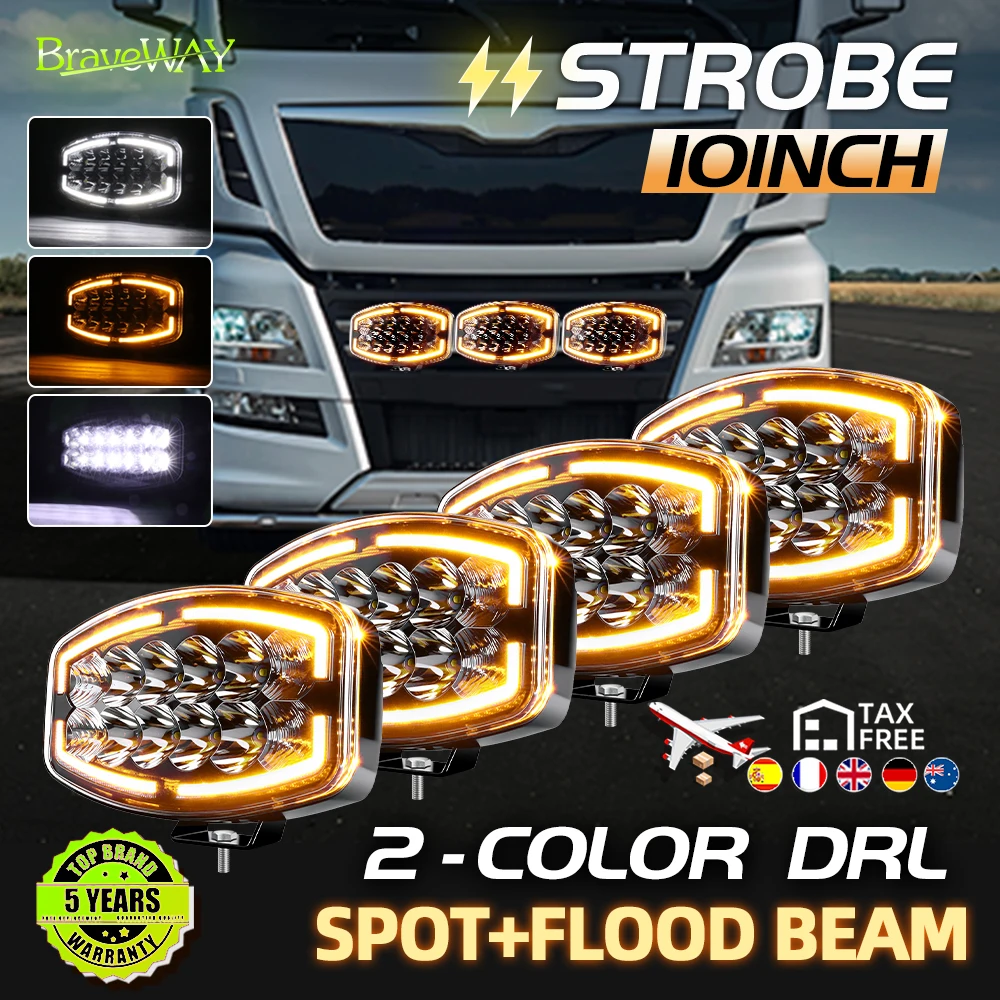 Braveway 10-Zoll Jumbo Oval LED-Spotlampe Demmon Dual Weiß Amber DRL IP68 3500K 6500K Blinkende Nebelscheinwerfer 12V 24V