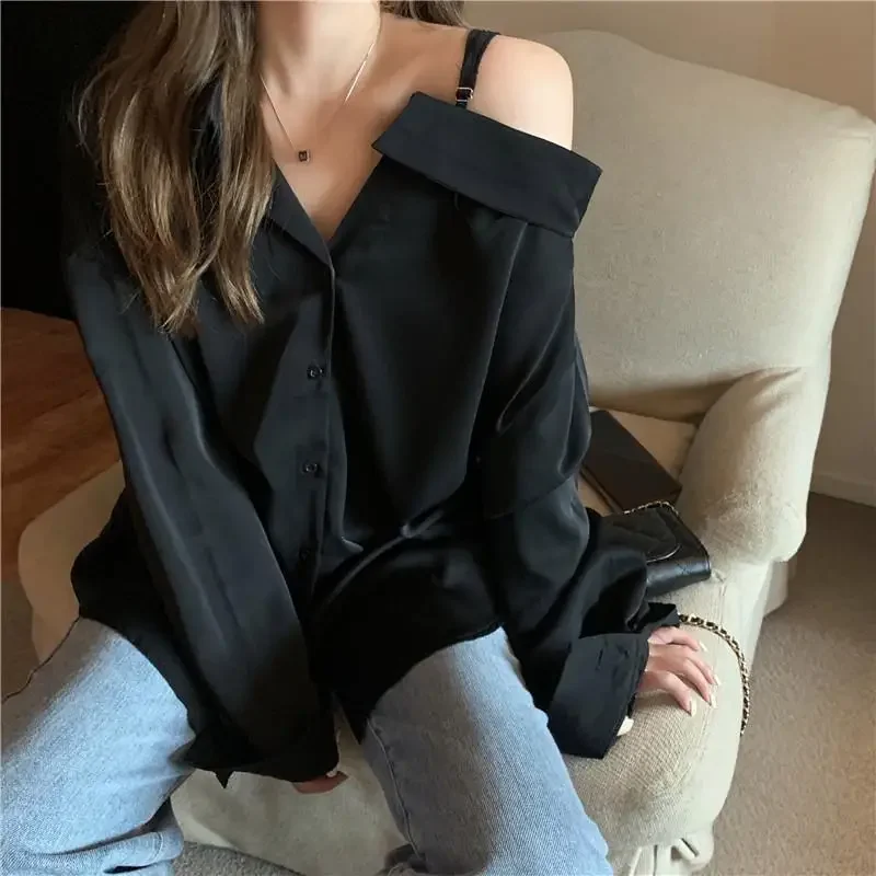 Shirts Women Design Pure Color Off Shoulder Autumn Camisas Single Breasted New Arrival Office Casual Popular Cozy Chic Preppy