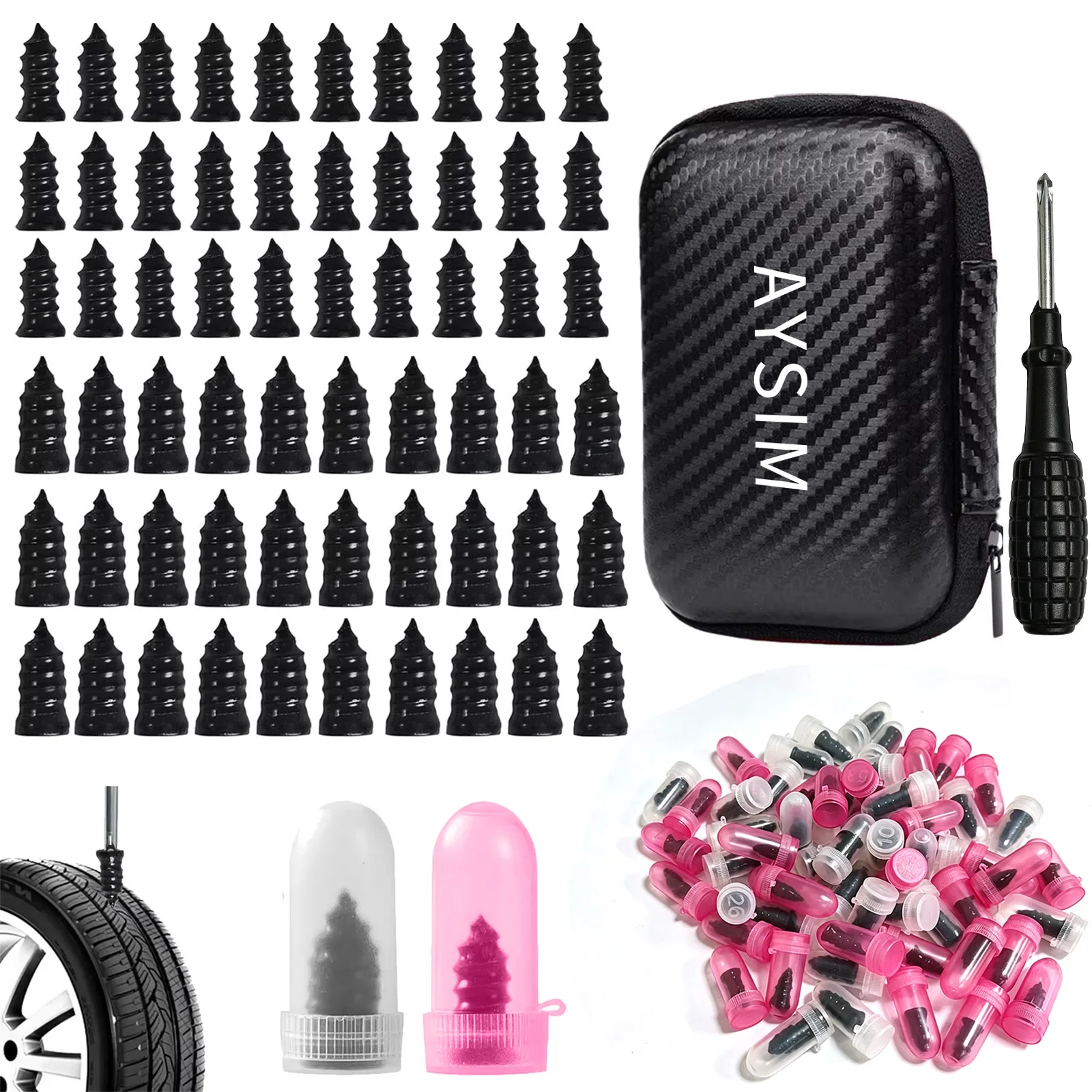 Easy DIY Spiral Tyre Repair Plugs Rubber Screw Nails Puncture Repair Tools for Car Motorcycle Bike Tubeless Tyres