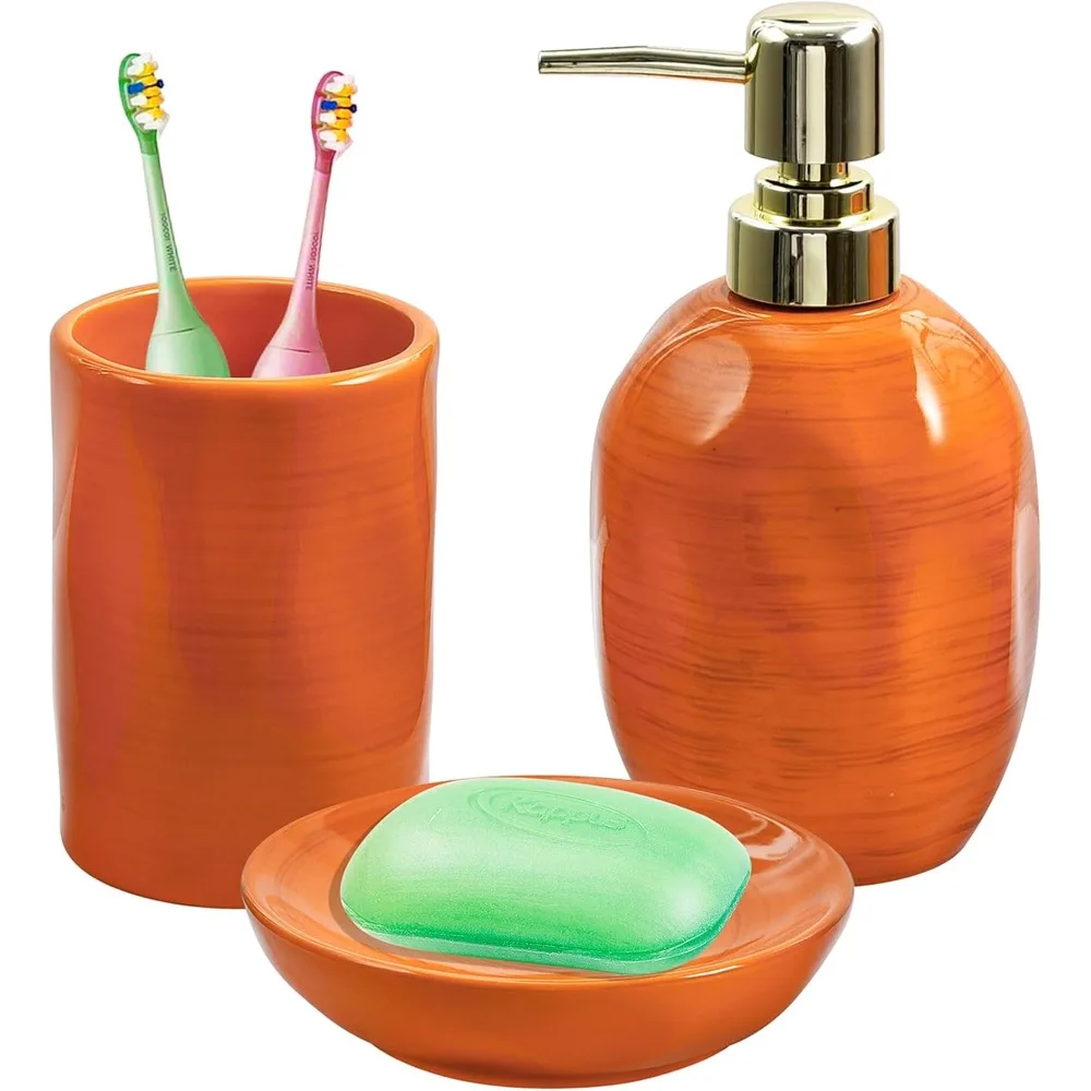 

Burnt Orange Bathroom Accessories Set, 3PC Ceramic Bathroom Sets Complete, Toothbrush Holders, Soap Dispenser, Soap Dish,