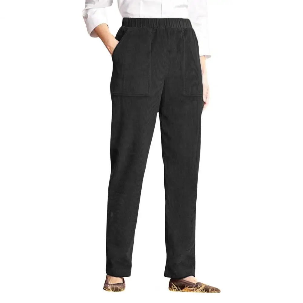 Elastic Waist Pants Casual Commuting Pants Women's Corduroy Casual Pants with Elastic Waist Pockets for Office Travel Solid