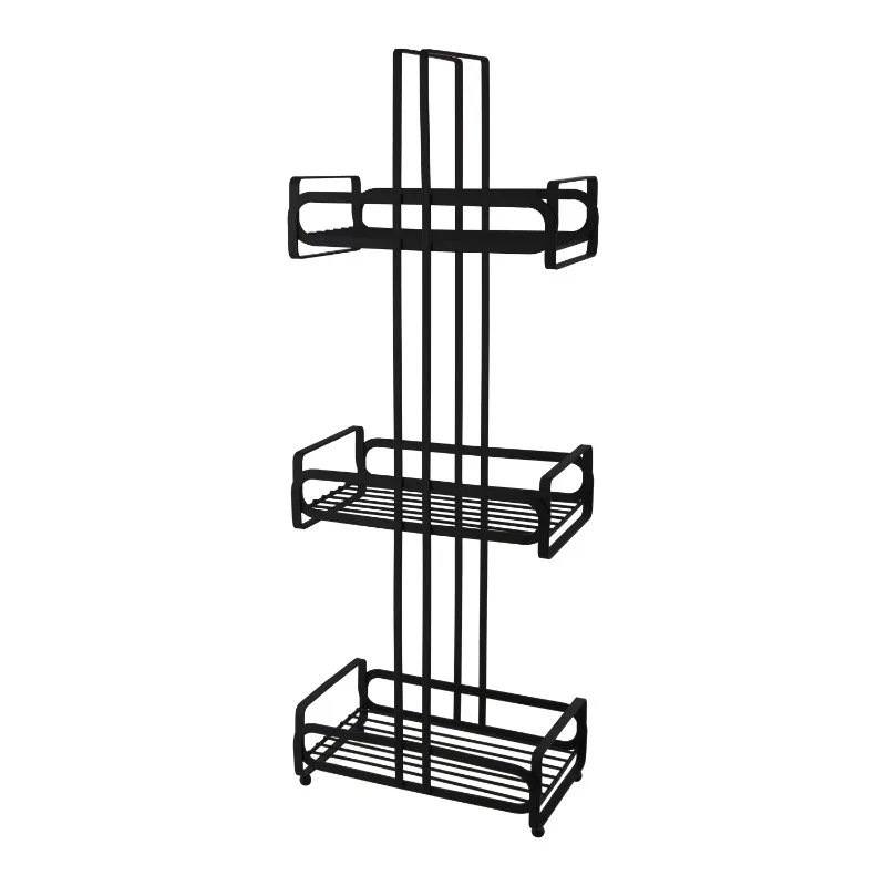 Small Narrow Storage Organizer Tower Rack with 3 Basket Bins - Holds Tissues, Hand Soap, Toiletries - Matte Black