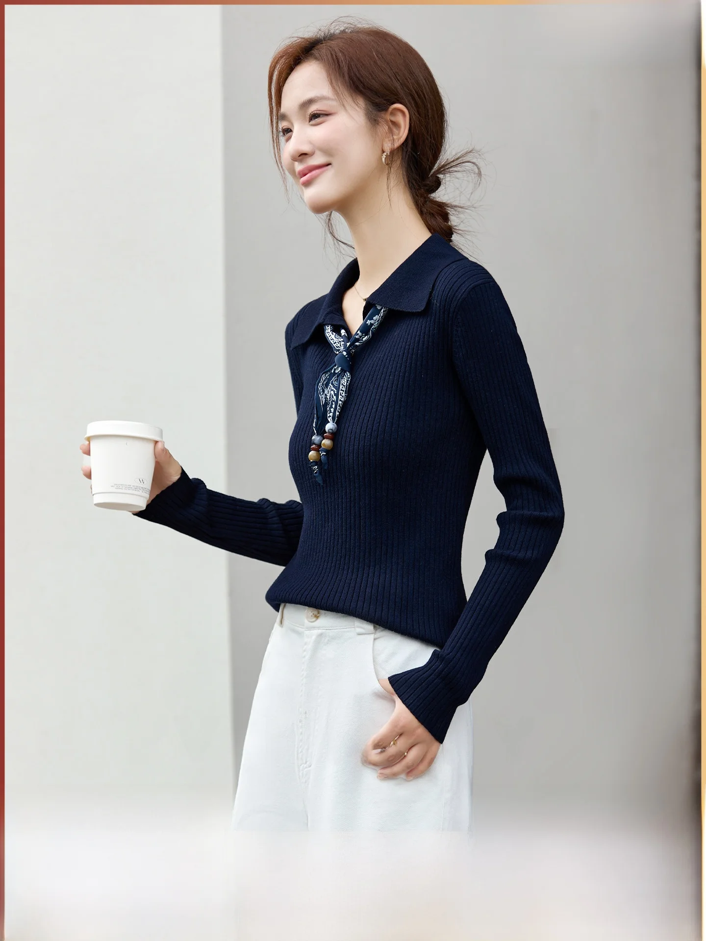 

Women's Slim Fit Knitwear with Scarf Collar Casual Sle Long Sve Soft Nylon Polyester Blend Winter New Arrival Base Layer...