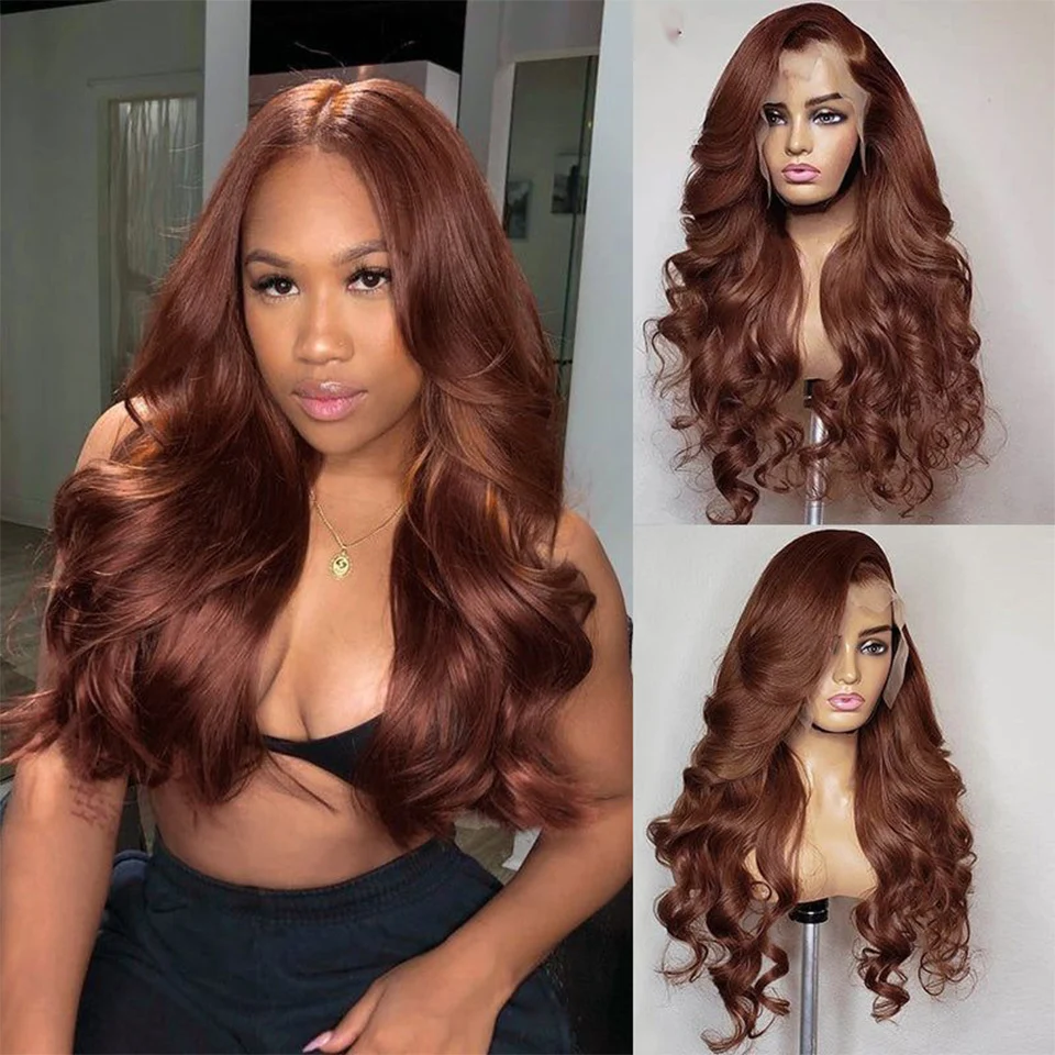 

Reddish Brown Wig Lace Front Human Hair Wigs Body Wave Human Hair Ginger Brown Colored 13x4 HD Lace Frontal Human Hair Wigs