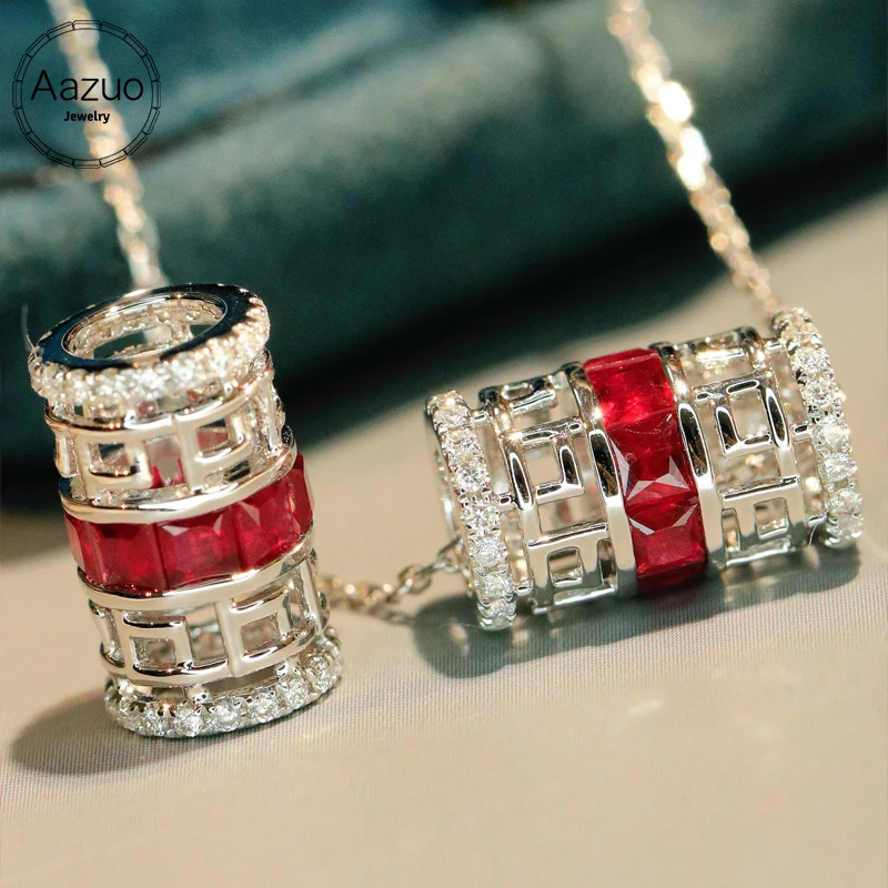 

Aazuo настоящие ювелирные изделия из 18-каратного однотонного белого золота, настоящие натуральные рубиновые роскошные ювелирные изделия, ожерелье из бисера на удачу, подарок для женщин, свадебная вечеринка