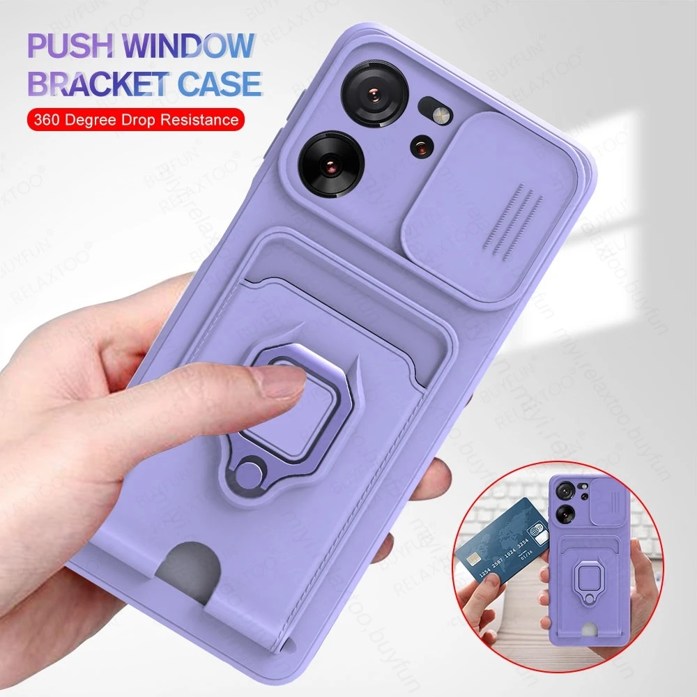 Xiomi 13T Pro Case Push Pull Camera Protection Case For Xiaomi Mi13T Mi 13T 13 T Pro Magnet Holder Ring TPU Soft Cover Xiaomi13T