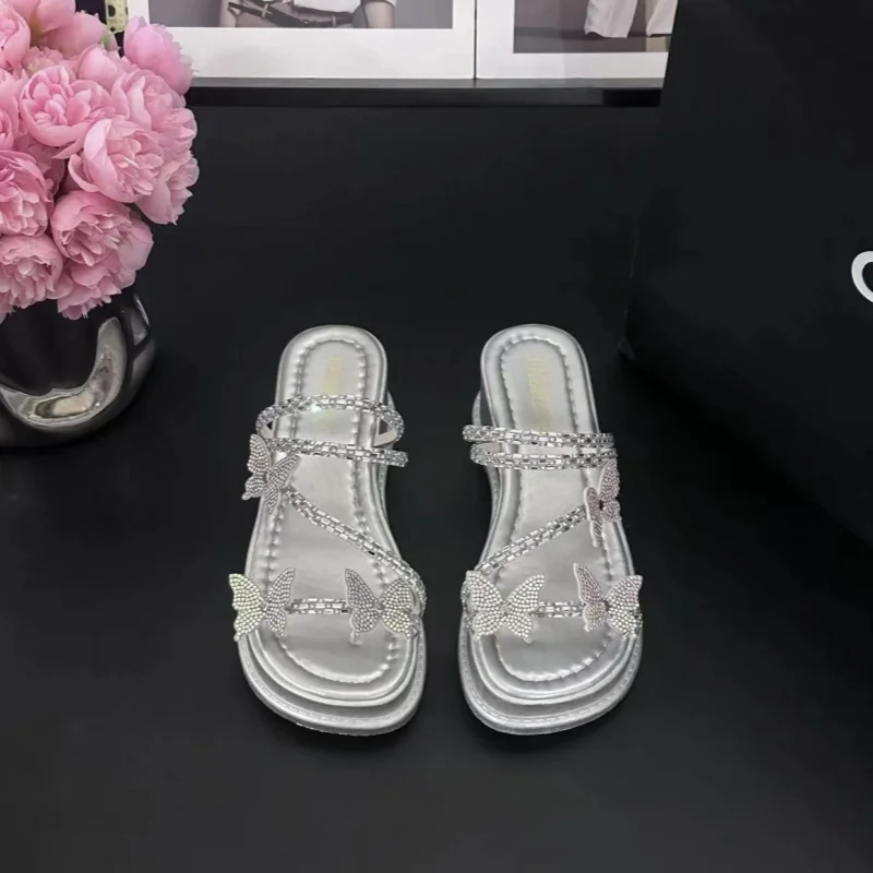 Women Slippers Flat Bottom Beach Luxury 2024  Crystal Comfortable Sole Sandals