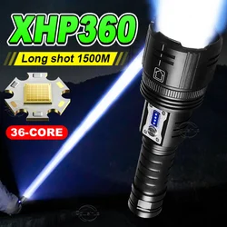 2024 Latest XHP360 Flashlight High Power Flashlight Zoom Rechargeable Hand Torch Outdoor Light Fishing Lantern