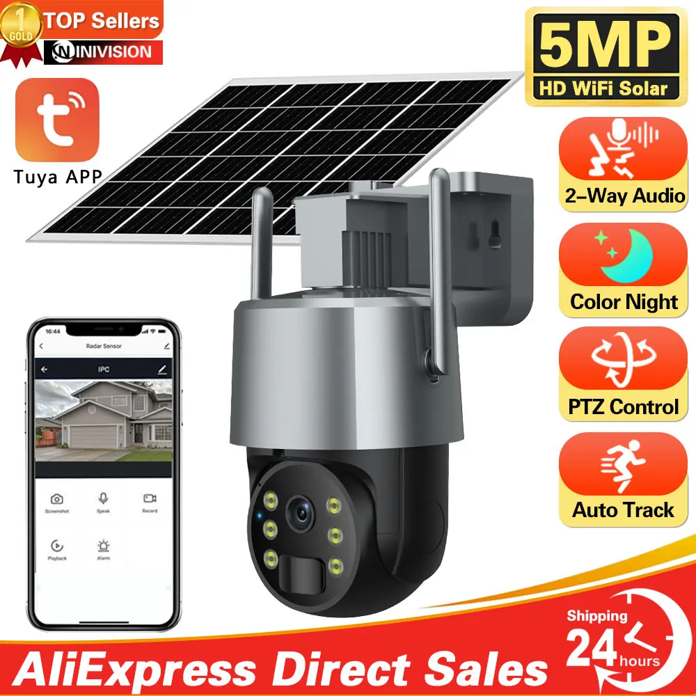 

5MP HD Smart Home WiFi Surveillance Solar Camera WIFI Battery Outdoor IP Camera PIR Motion 360 Wireless Security PTZ Camera Tuya