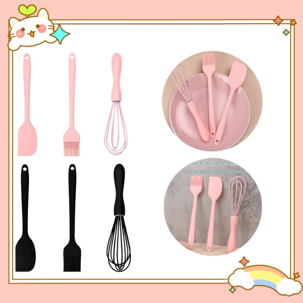 

3PCS/SET Silicone Baking Set Cake Cream Spatula Scraper Kitchen Household Egg Whisk Barbecue Oil Brush Gadget Kitchen Supplies