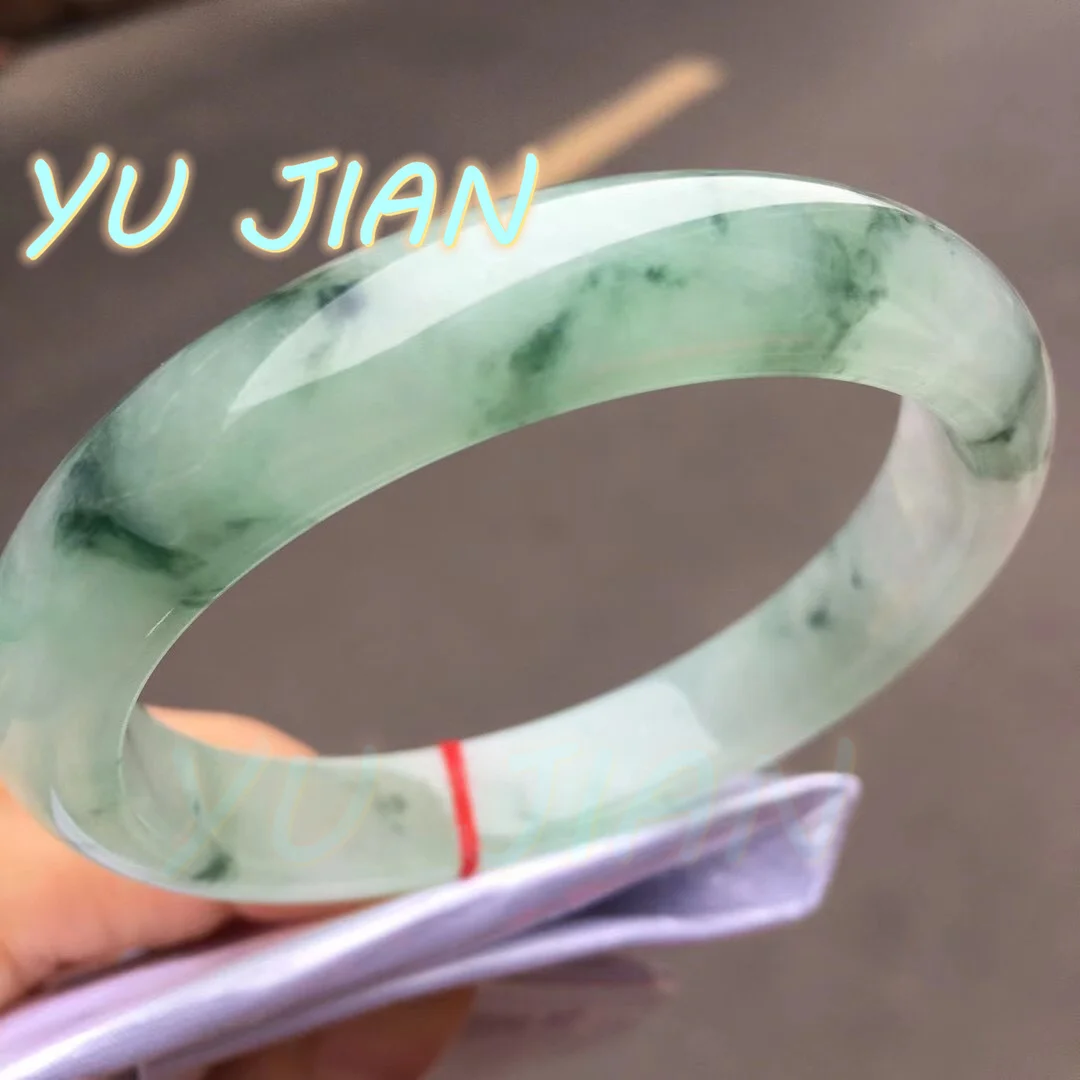 Natural Burma Jadeite Ice Floating Flower Bracelet Exquisite Jade Bangles Starry Sky Color Positive Ring Handring Fine Jewelry