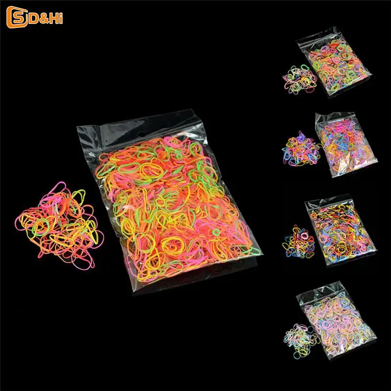 1000pcs Strong Elastic Mixed Colors Rubber Bands Small Circle Rubber Band Girls Hair Rope Stationery Holder Band Office Supplies