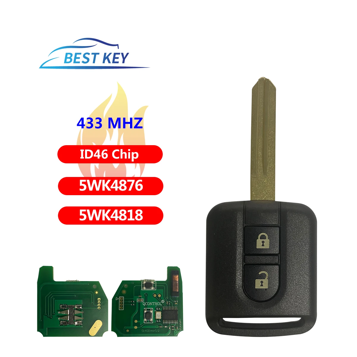 Najlepszy klucz brelok do Nissan Navara Elgrand X-TRAIL Qashqai Micra uwaga NV200 5WK4876 5WK4818 433Mhz ID46 PCF7946