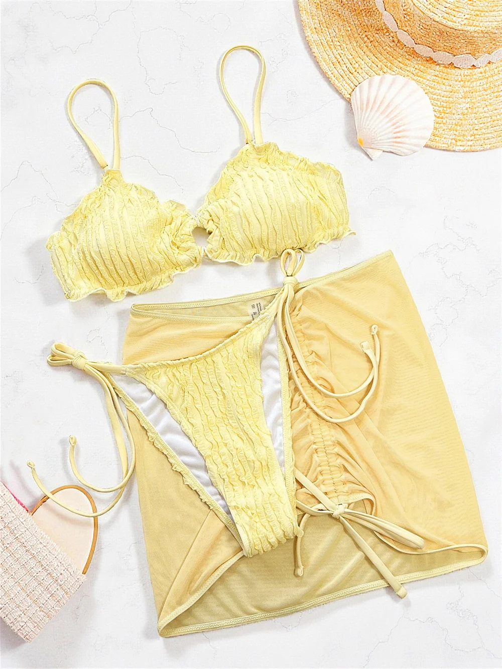 Sexy Yellow Bikini Thong Swims - Swimsuit Bikini Ruched 评论和价格