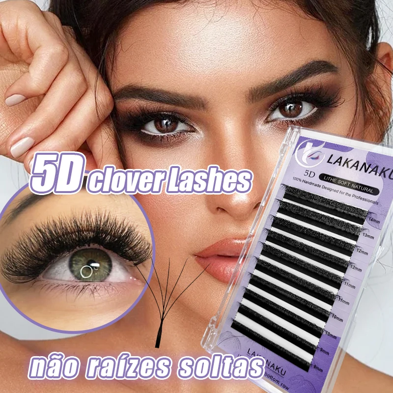 LAKANAKU Extensão dos cílios, Cílios em W, Natural, Macio, Maquiagem, Ventiladores de Volume 5D, 6 Bandejas Cilios