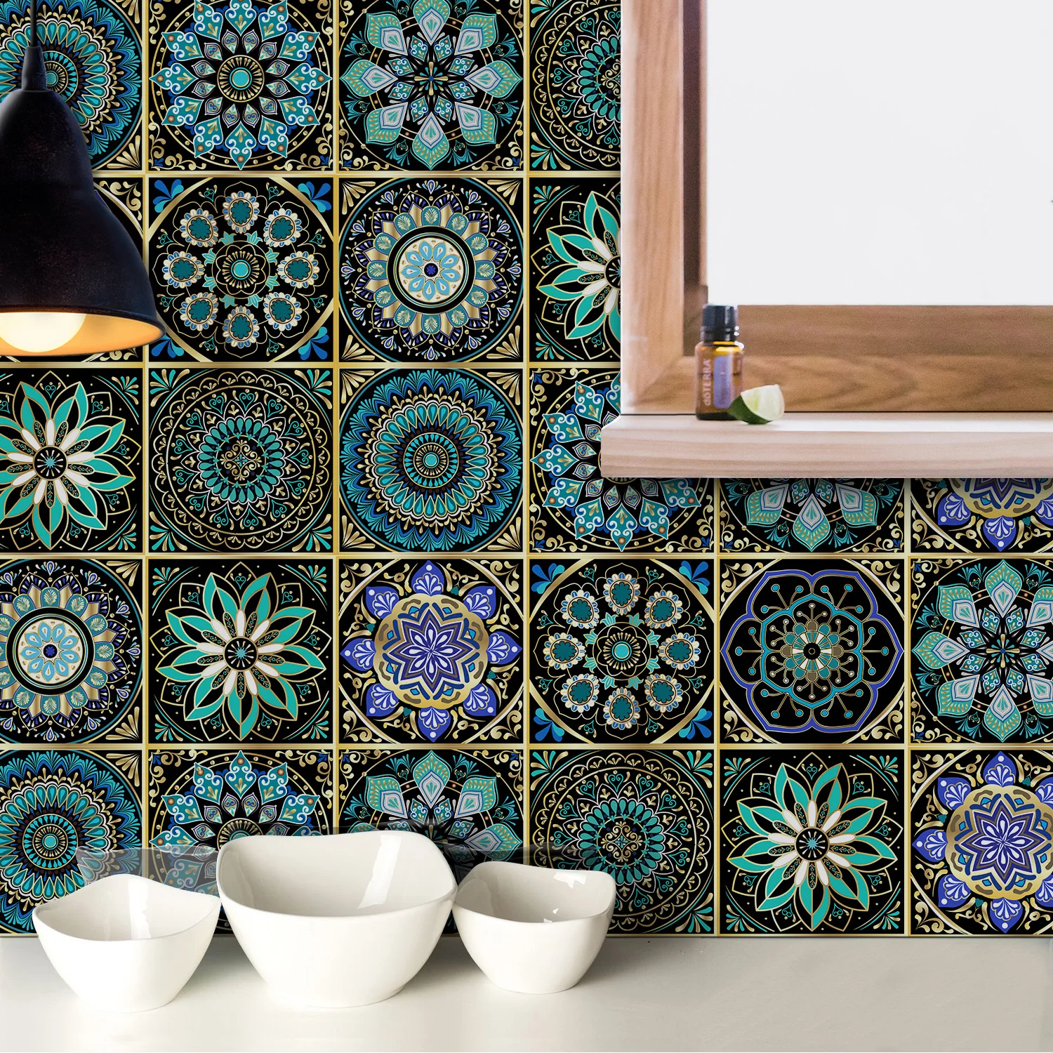 

10PCS Mandala Pattern Waterpoof Tile Wall Sticker Kitchen And Home Decoration For Bedroom Bathroom Wardrobe PVC Wallpaper