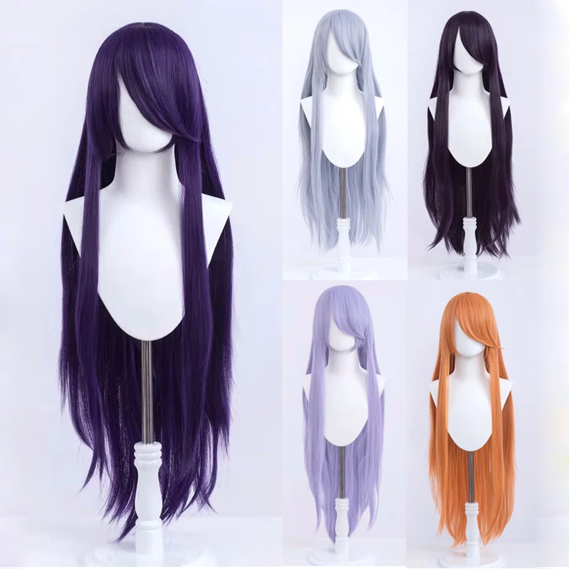 

High Quality 100cm Long Straight Cosplay Wig Purple Orange Heat Resistant Synthetic Hair Party Game Anime Wigs + Wig Cap