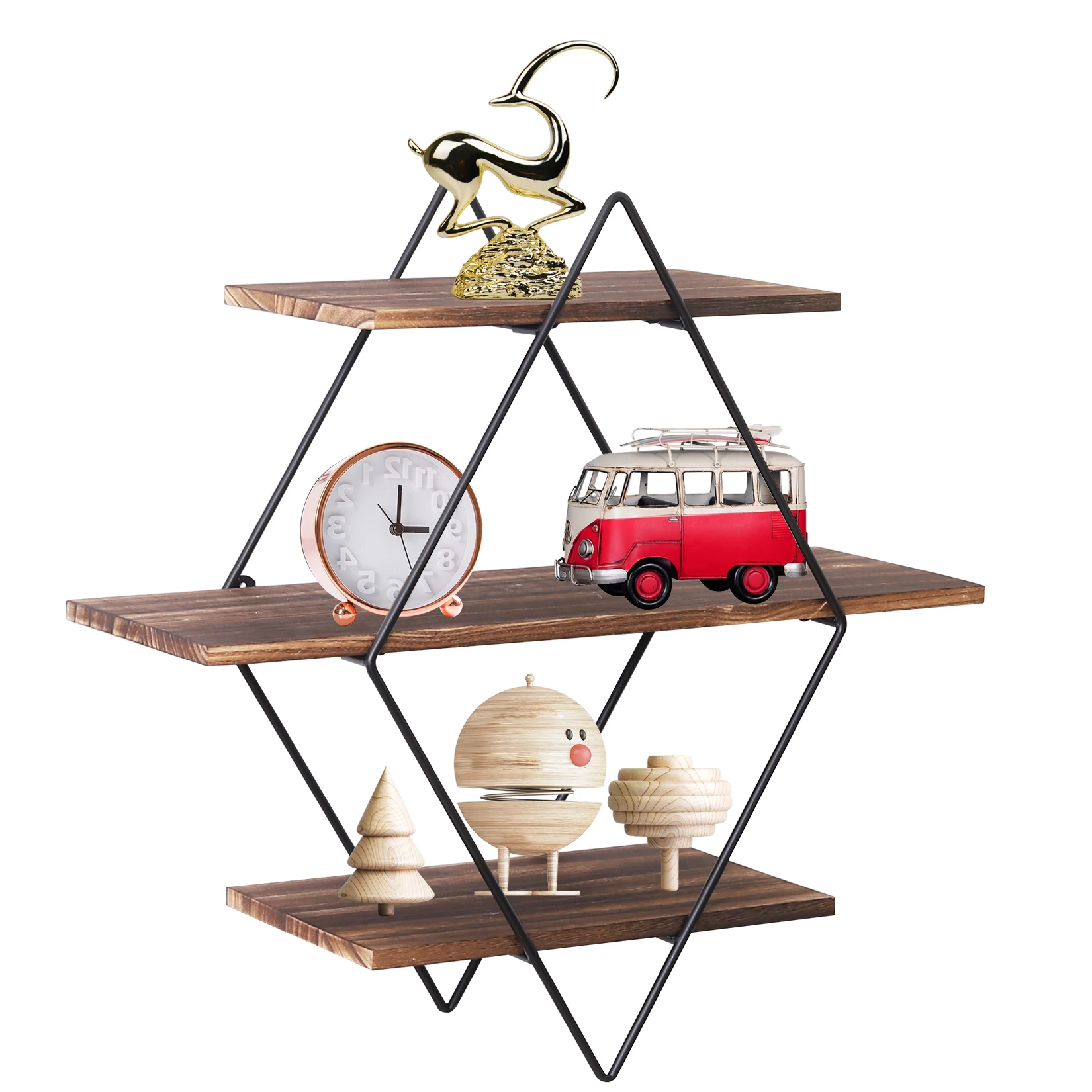 3 Tier Floating Hanging Display Shelf Book Storage Rack Wall Mounted