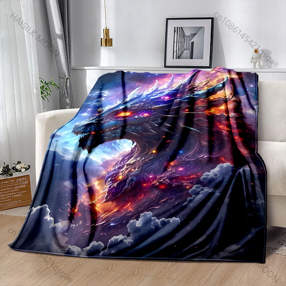Mythical fiery dragon and clouds Print Adult Children Warm Blankets Home Travel Car Soft Comfortable Suitable for all seasons