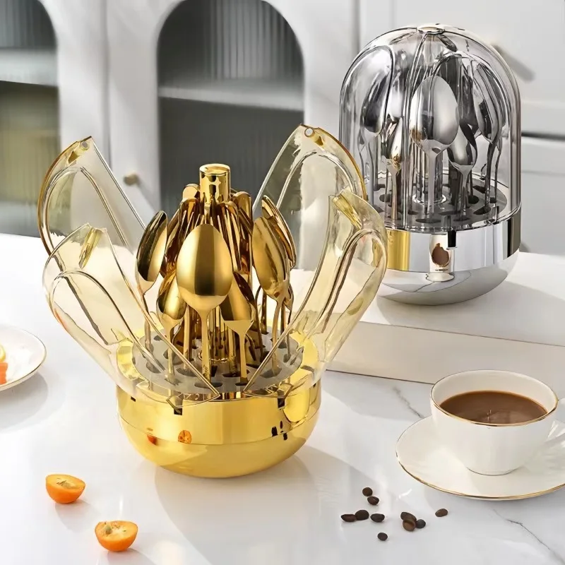 High Quality 304 Stainless Steel Gold Light Luxury Silver Lattice Egg Shape Western Tableware Colorful 24 Piece Cutlery Set
