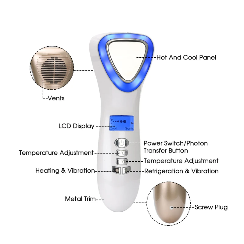 Anti invecchiamento della pelle che stringe lo strumento di bellezza macchina per crioterapia ad ultrasuoni LED Hot Cold Hammer Face Lifting Vibration Massager