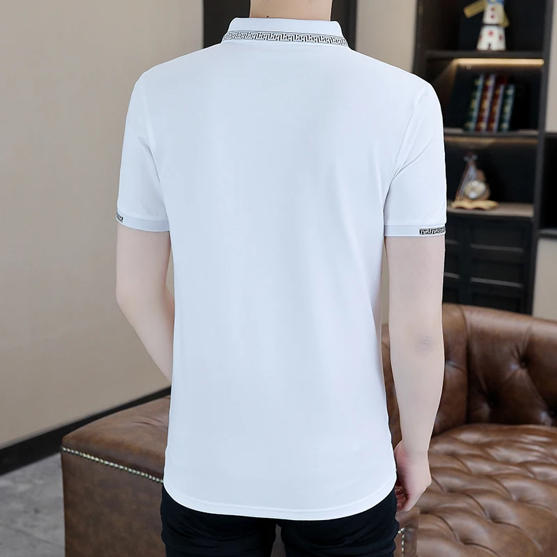 2024 Summer New fashion Men's Lapel Cotton Polo Shirt Men's Short Sleeve Stripe T-shirt  Casual Comfortable Men Clothing Tops