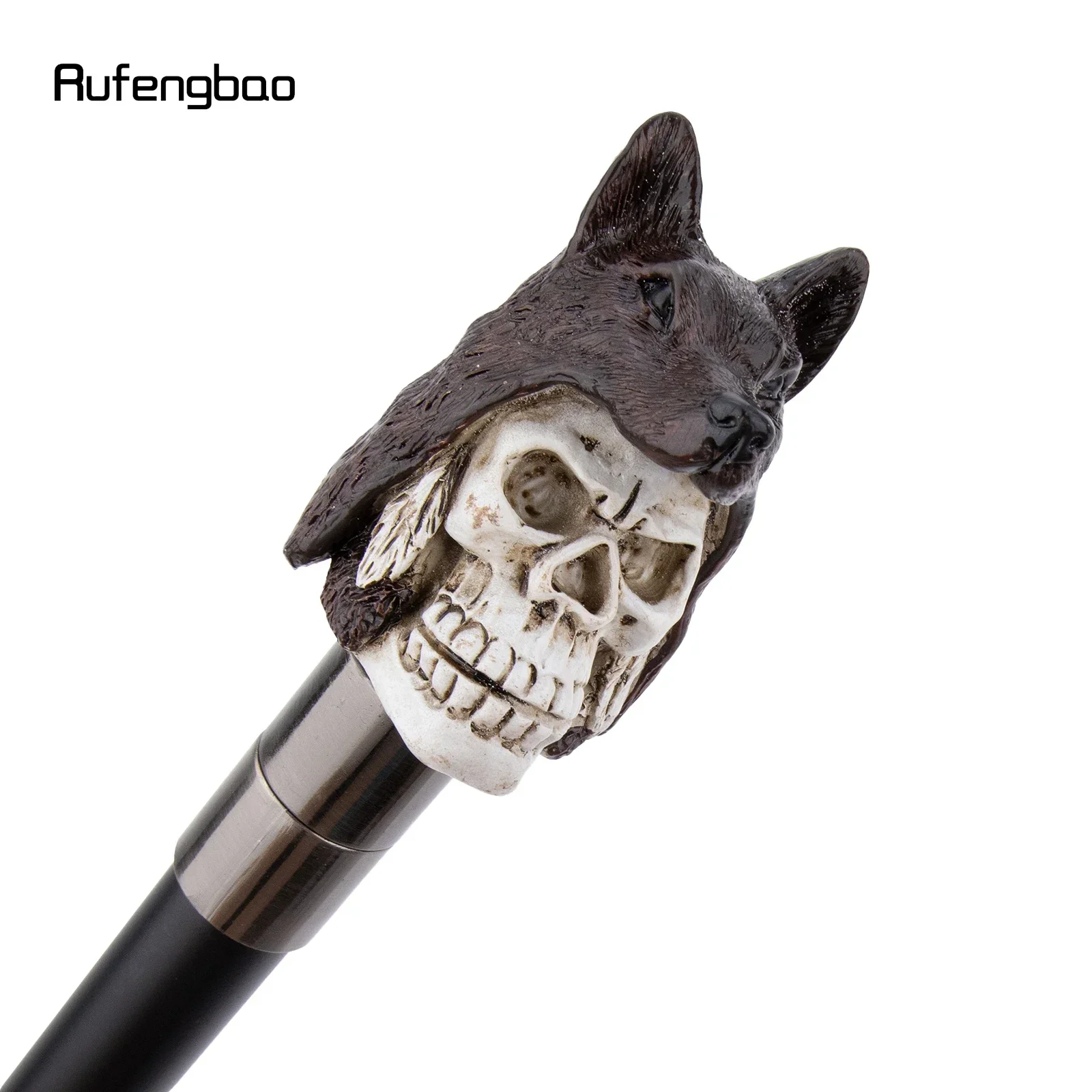White Resin Wolf Hat Skull Head Walking Cane Fashion Decorative Steel Stick Gentleman Elegant Cosplay Cane Knob Crosier 93cm