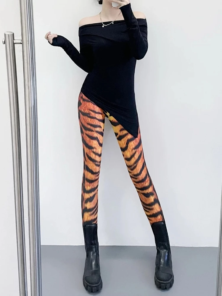 

Leggings Spring Fall New Printed Milk Silk High Waist Elastic Tight Long Ladies Sexy Slim Tall A Thin Chic Fit Niche Trousers