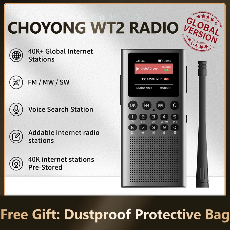 Rádio Multifuncional Choyong WT2 Profissional/Comercial de Longo Alcance, Intercomunicador Global Recarregável Portátil