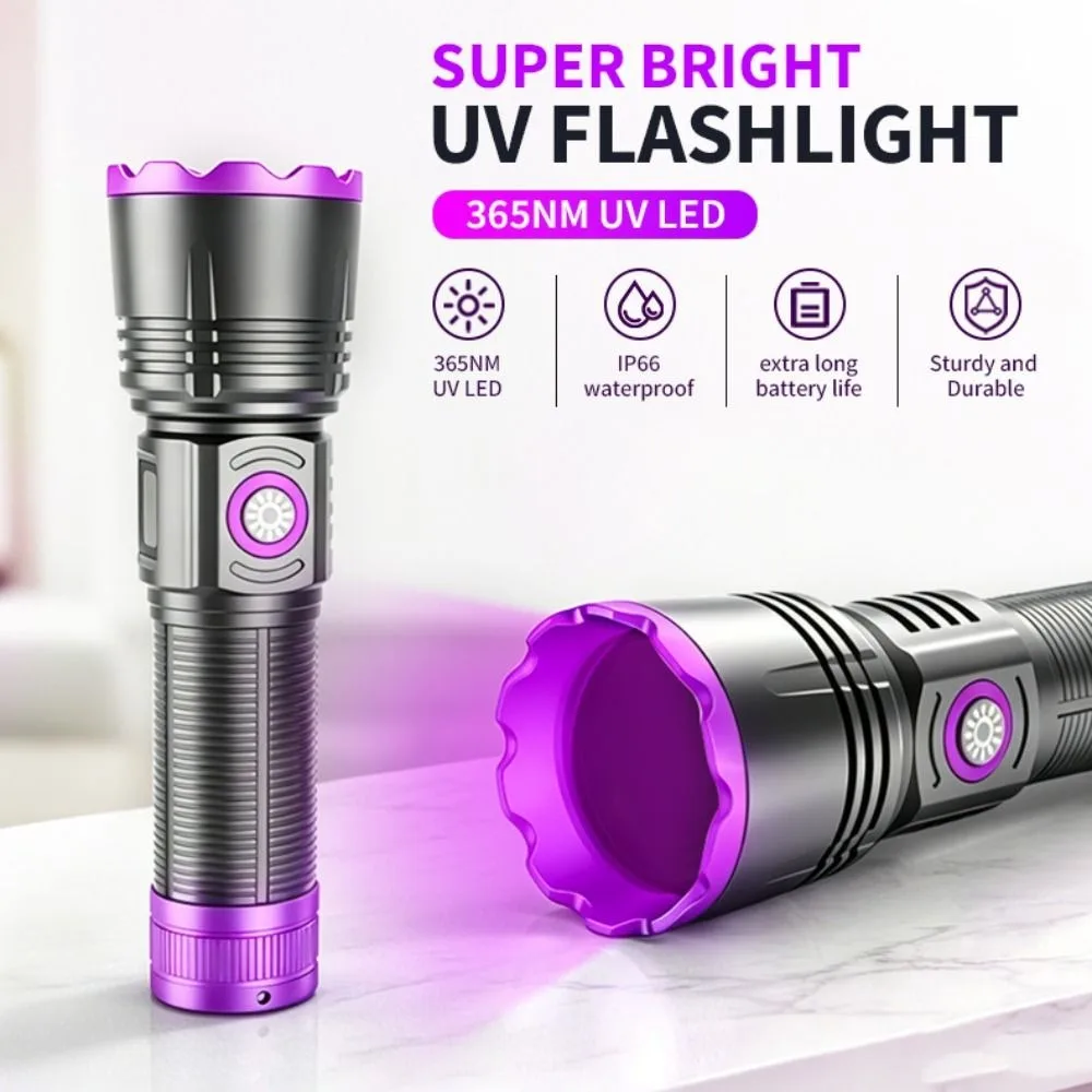 Longwave 365nm UV Flashlight Rechargeable Shortwave Blacklight LED Flashlight Portable LED UV Flashlight Lamps