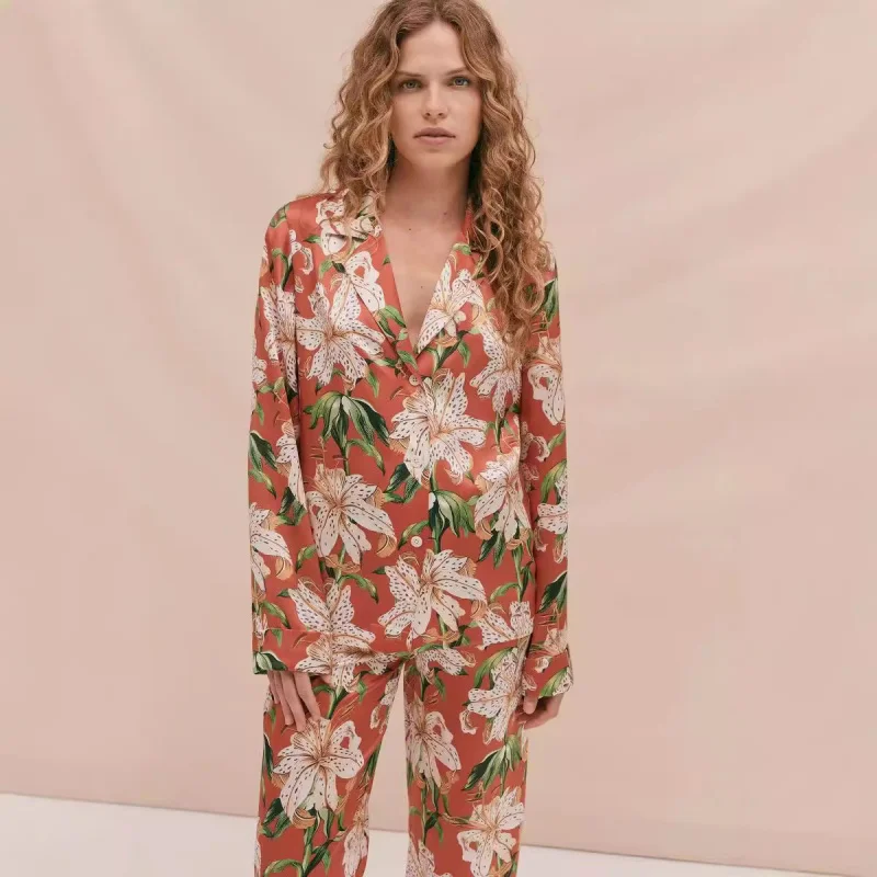 

2025 Hot Sale Autumn AliExpress European and American New Floral Pajama Set