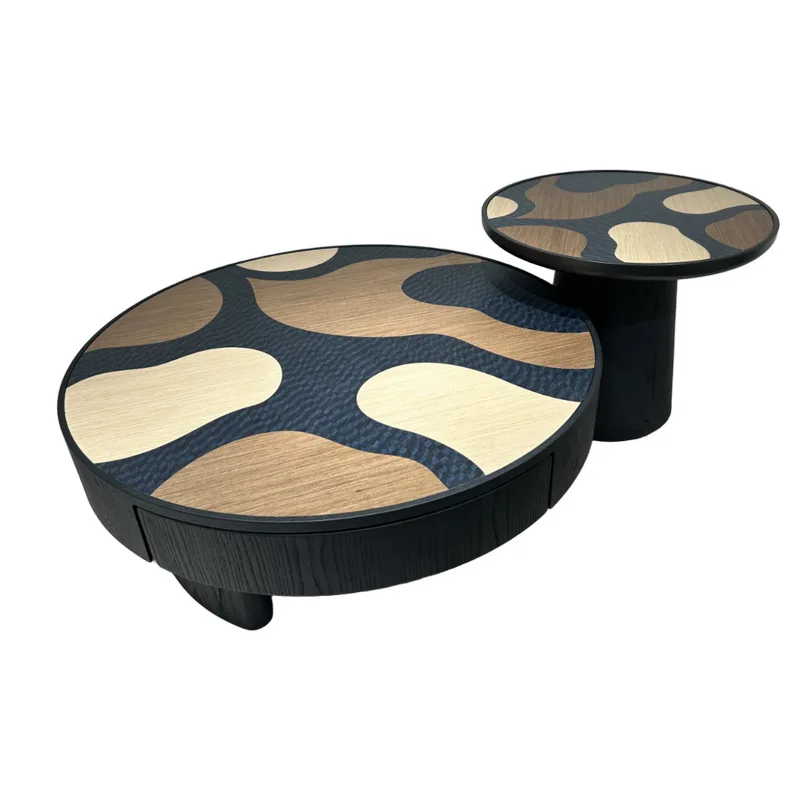 

Italian light luxury natural marble coffee table combination living room household small apartment designer high-end sense round