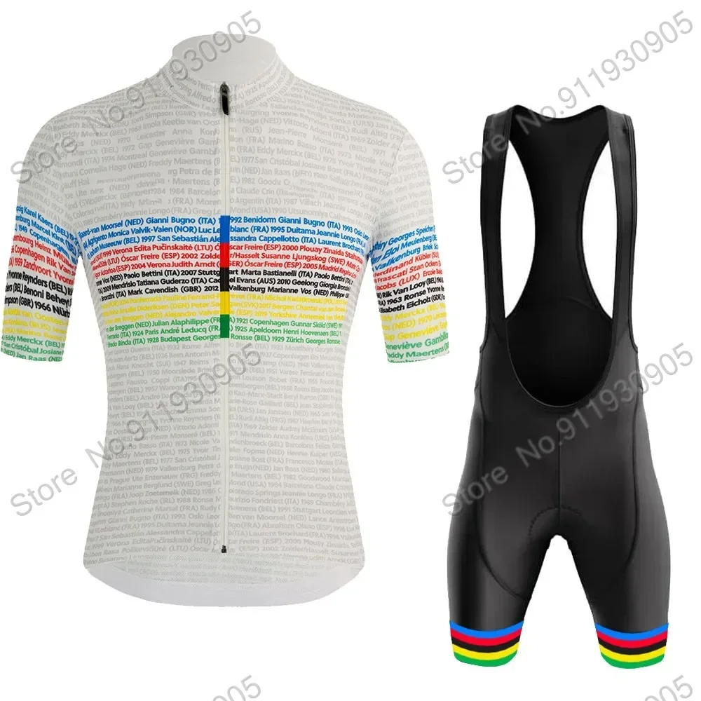 World Champion 2023 White Cycling Jersey Set 100th Anniversary Cycling Clothing Road Bike Shirts Suit Bicycle Bib Shorts Maillot