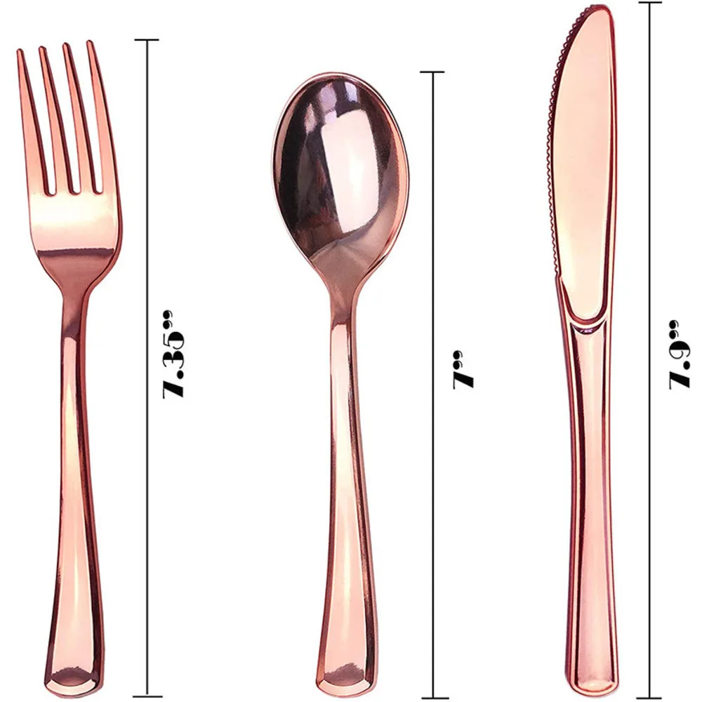 

Rose Gold Disposable Cutlery Knife Fork Spoon Children Birthday Festive Party Knife Fork Spoon Birthday Party Cutlery Set