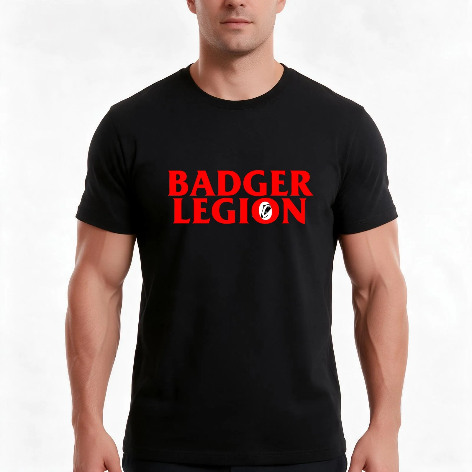 Badger Legion T-Shirt, Summer Casual Cotton Tee, Oversized Streetwear Tops, Vintage Graphic Print, Loose Fit Short Sleeve