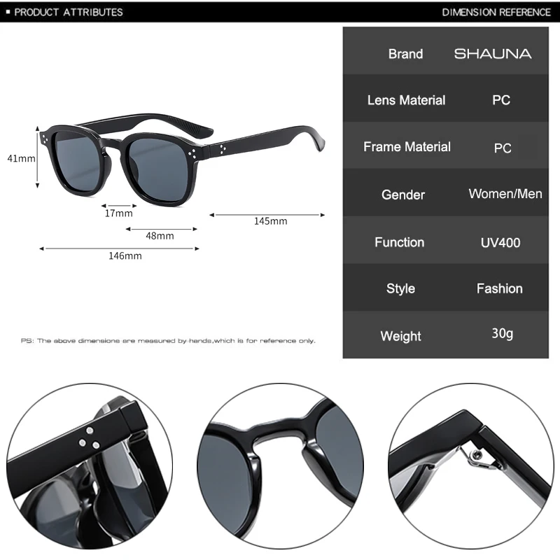 SHAUNA New Retro Square Women Sunglasses Fashion Rivets Men Clear Gradient Shades UV400 image 3