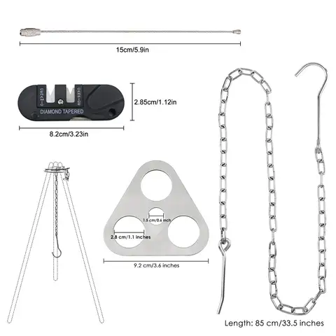 3-in-1 Outdoor Cooking Set: Campfire Tripod Board, Sharpening Stick & Gear - Portable Camping Accessories Kit