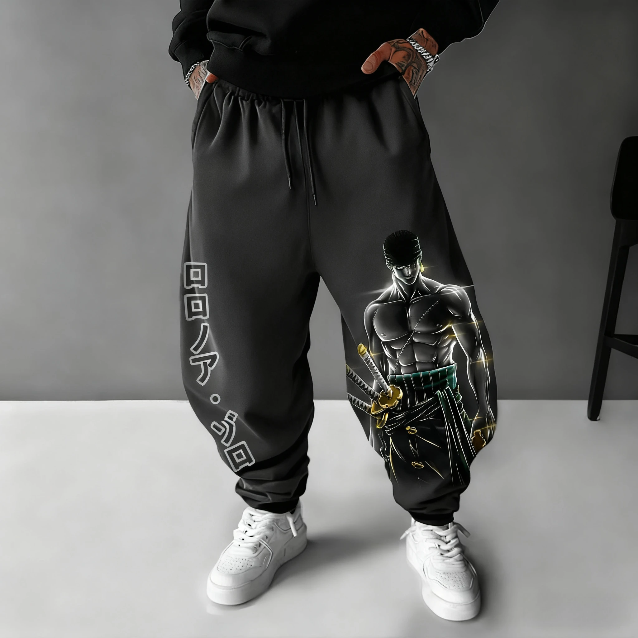 ONE PIECE Anime Autumn/Winter Sports Pants 2026 New Roronoa Zoro Printed Men's Harajuku Plus Size Loose Casual Fashion Tights