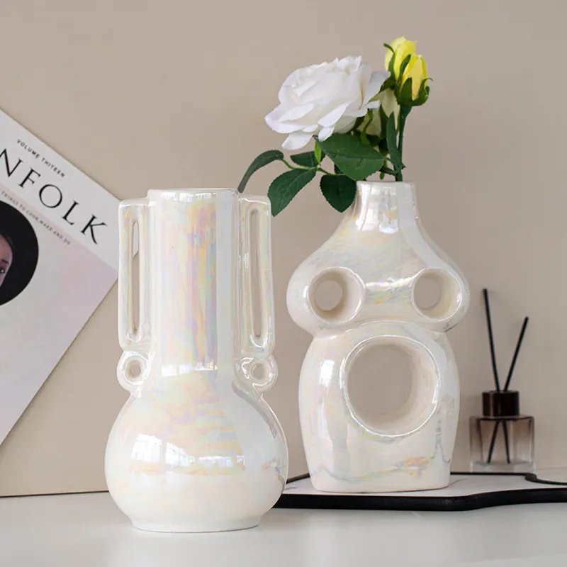 Symphony pearlescent ceramic vase decorative flower arrangement living room ornament modern European bedroom desktop