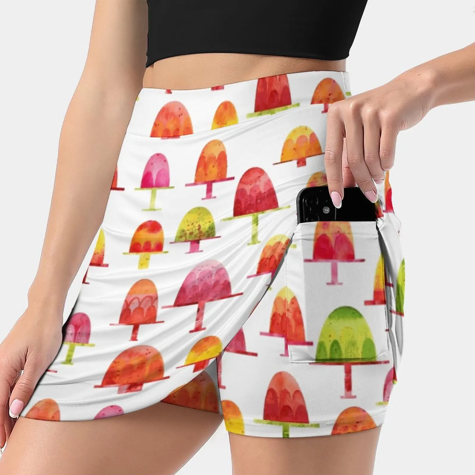 

Jellies On Plates Trending Fashion Skirt Summer Printed Women Sport Skirts Double-Layer Athletic Jelly Jellies Watercolor