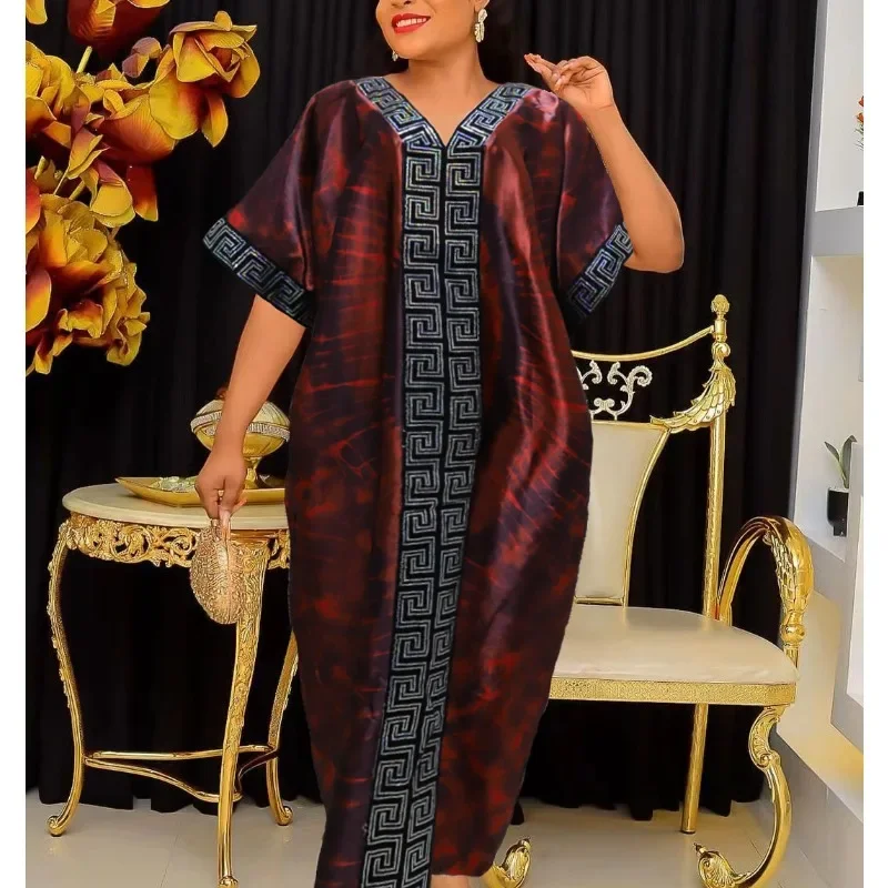 

Plus Size African Dresses for Women Dashiki Traditional Embroidery Gown Ankara Black Robes Outfits Wedding Evening Party Dress