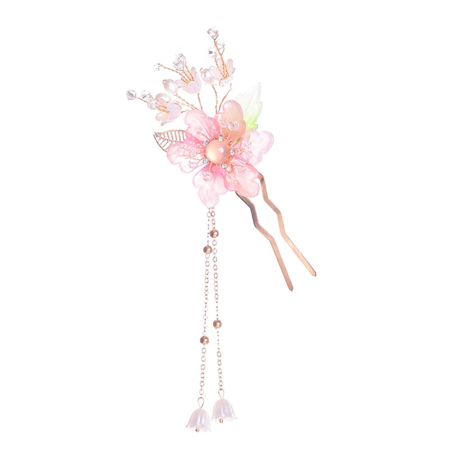 Set Pink Flower Hairpin Elegant Traditional Chinese Hanfu Accessories for Wedding Bridal Party Retro Tassel Hair Stick