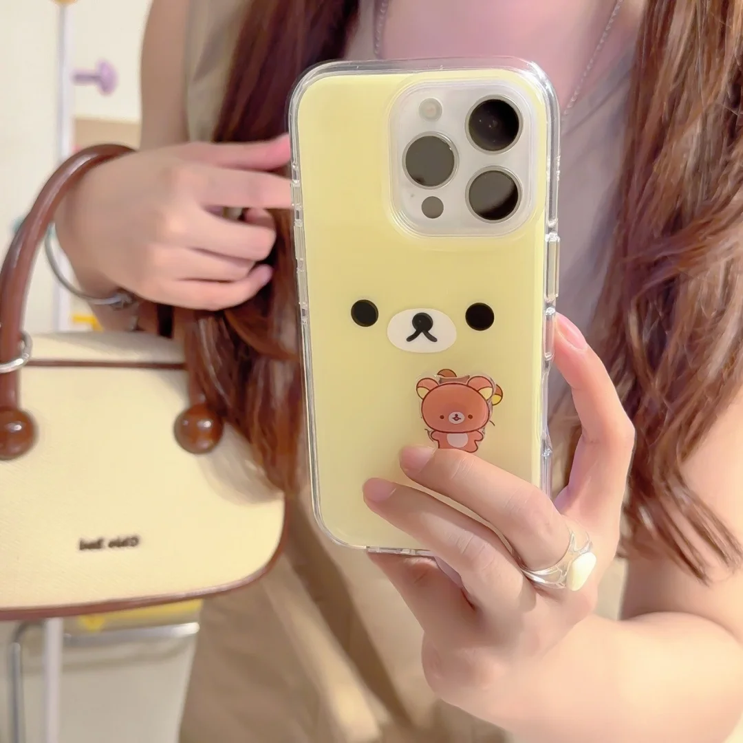 

New Cute mini Rotate Little Bear Phone Case For iPhone 16 15 14 Pro Max 12 13 Pro XR XS Max Cartoon Back Cover Y2K