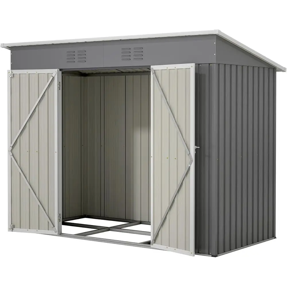 

Металлический сарай для хранения на открытом воздухе, стальной хозяйственный сарай с двойными запираемыми дверями и вентиляционным отверстием для заднего двора, сада, патио, газона