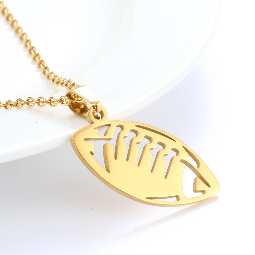 Cross-border e-commerce European and American new stainless steel hollow necklace irregular rugby sports style pendant