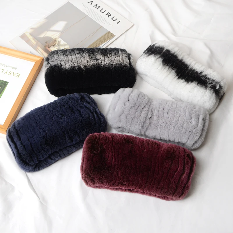 2024 New winter outdoor women real rex rabbit fur scarf Natural thick fur scarves Russia warm 100% real rex rabbit fur headbands